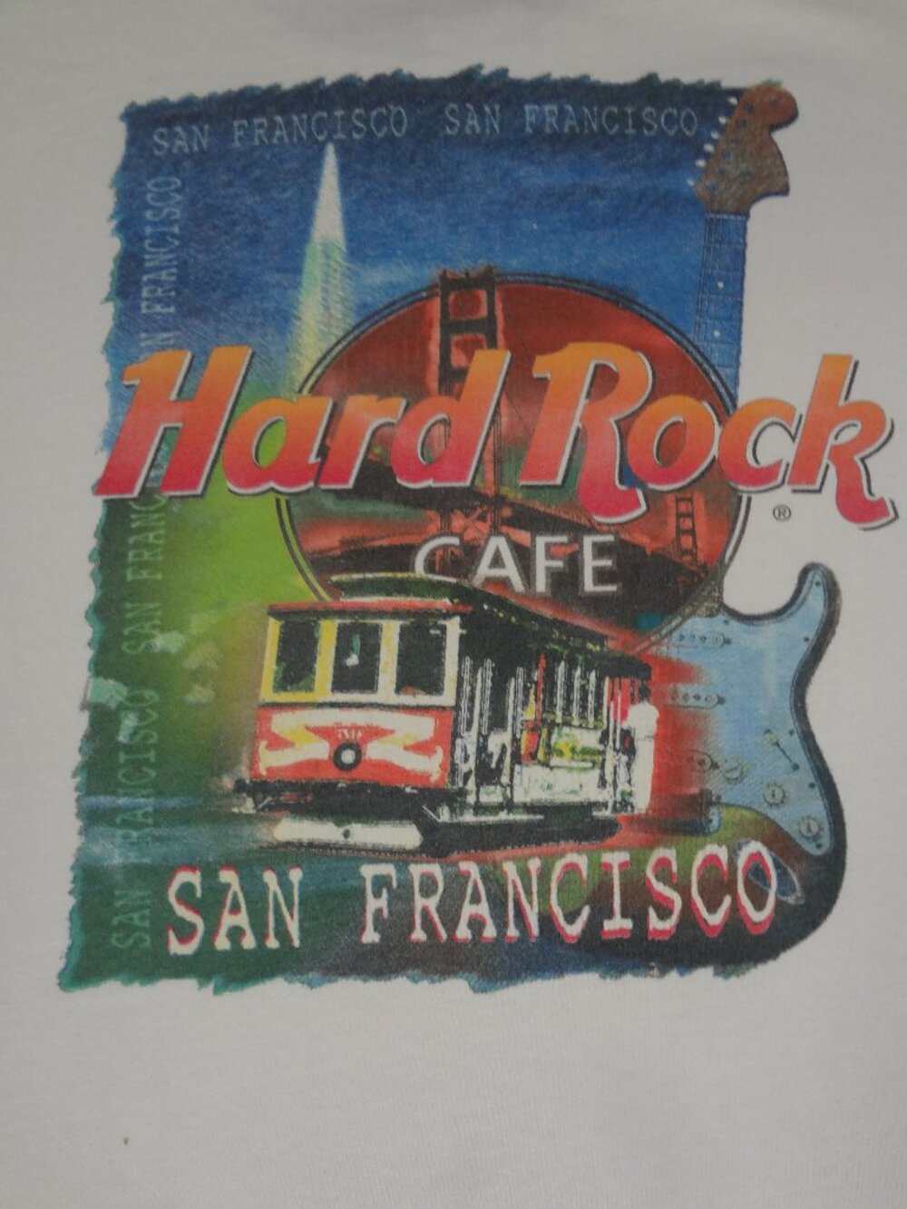 VINTAGE 90S HARD ROCK CAFE SAN FRANCISCO CABLE CAR GUITAR SHIRT XL M2 *SPOT CPIC